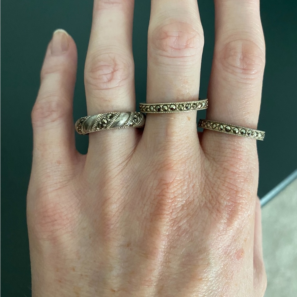 Judith Jack Silver Marcasite Ring Stack Size 6.5 - image 1